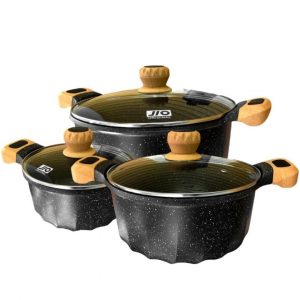 طقم طناجر طهي غير لاصقة من الرخام والسيراميك، 3 قطع