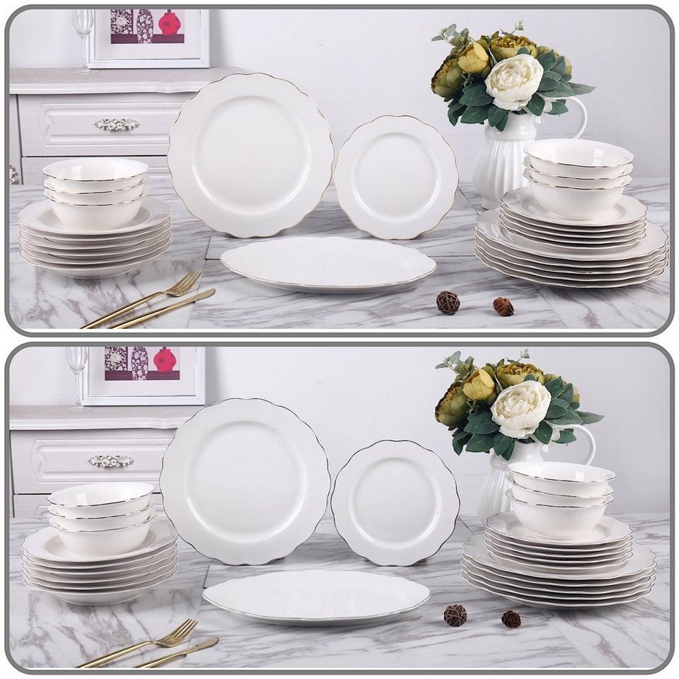 صحون مكون من 25 قطعة لـ 6 أشخاص - لون فضي ابيض