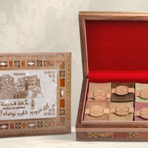 صابون غار - علبة خشب فاخرة  9 قطع - دقة قديمة هدية من حلب